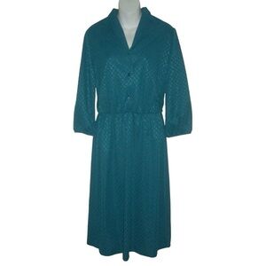 Vintage 70's Sears Perma-Smooth Turquoise Classic Secretary Dress Retro Plus 16